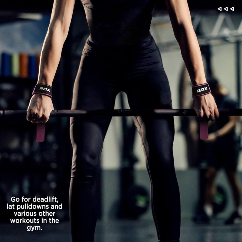 Rdx أحزمة رفع للأثقال – حزام معصم ثقيل من القطن 100% مع بطانة نيونبرين 5 مم، 60 سم من الأشرطة المضادة للانزلاق لتمارين الرفعات المميتة ورفع الأثقال، للرجال والنساء - Image 4